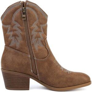 Todaysunny Women Brown Western Femme Cowboy Calf Ankle Booties With Side Zip